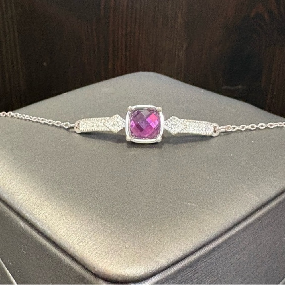 Silver Toned with Purple Gemstone Bracelet